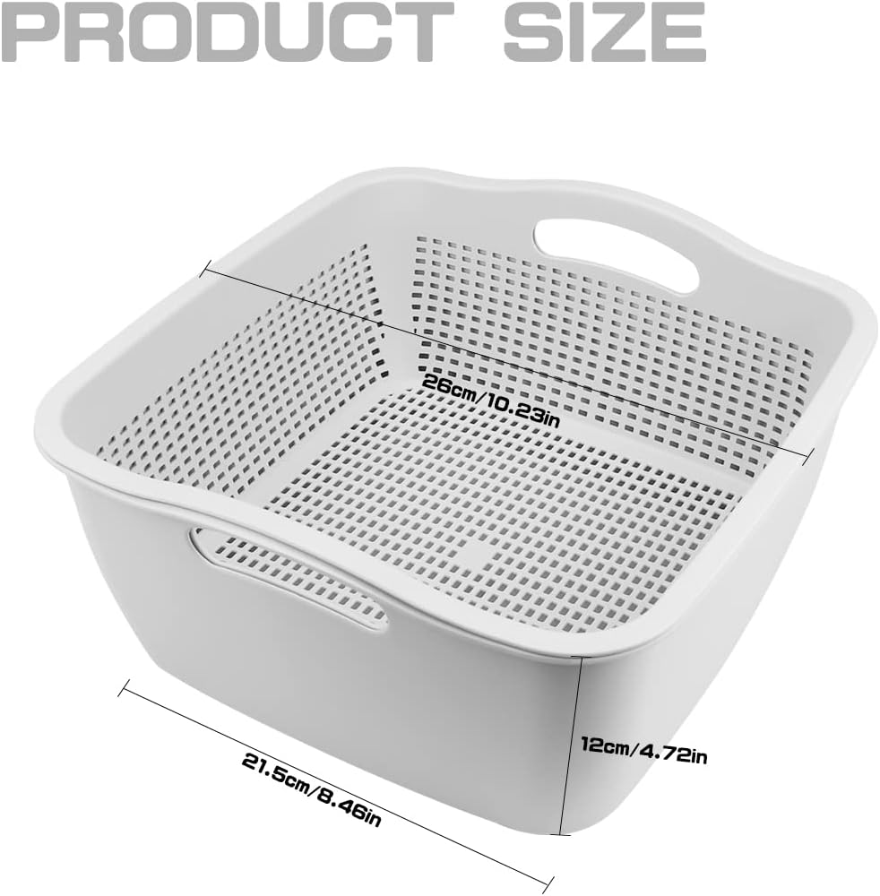 Double-layer Draining Basket Plastic Fruits Vegetable Washing Basket Food Storage Basket Multi-layer Stackable Vegetable Sinks Wash Drain Basket for Kitchen (Grey)