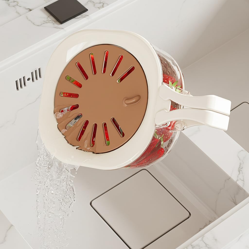 Fruit Vegetable Washing Bowl with Strainer. Multifunctional Produce Washer. Berry Container. Lettuce Keeper for Fridge Refrigerator Organization. Portable Strainers and Colander for Kitchen