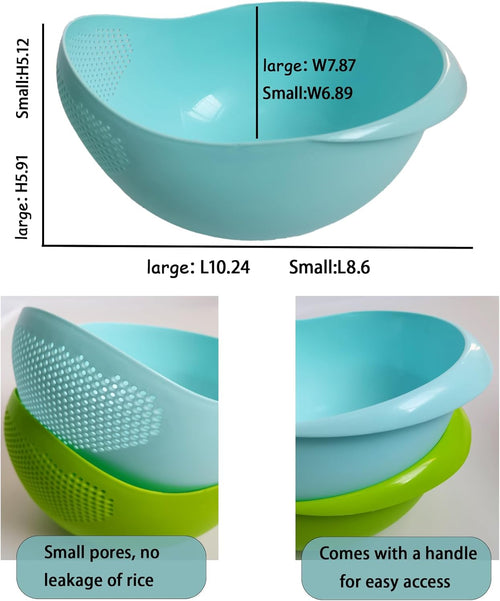 2-in-1 Rice Colander. Vegetable and Fruit Cleaning Filter Basket. 2Piece Sturdy and Easy-To-Use Food Grade Kitchen Tool Accessories (blue. Small)