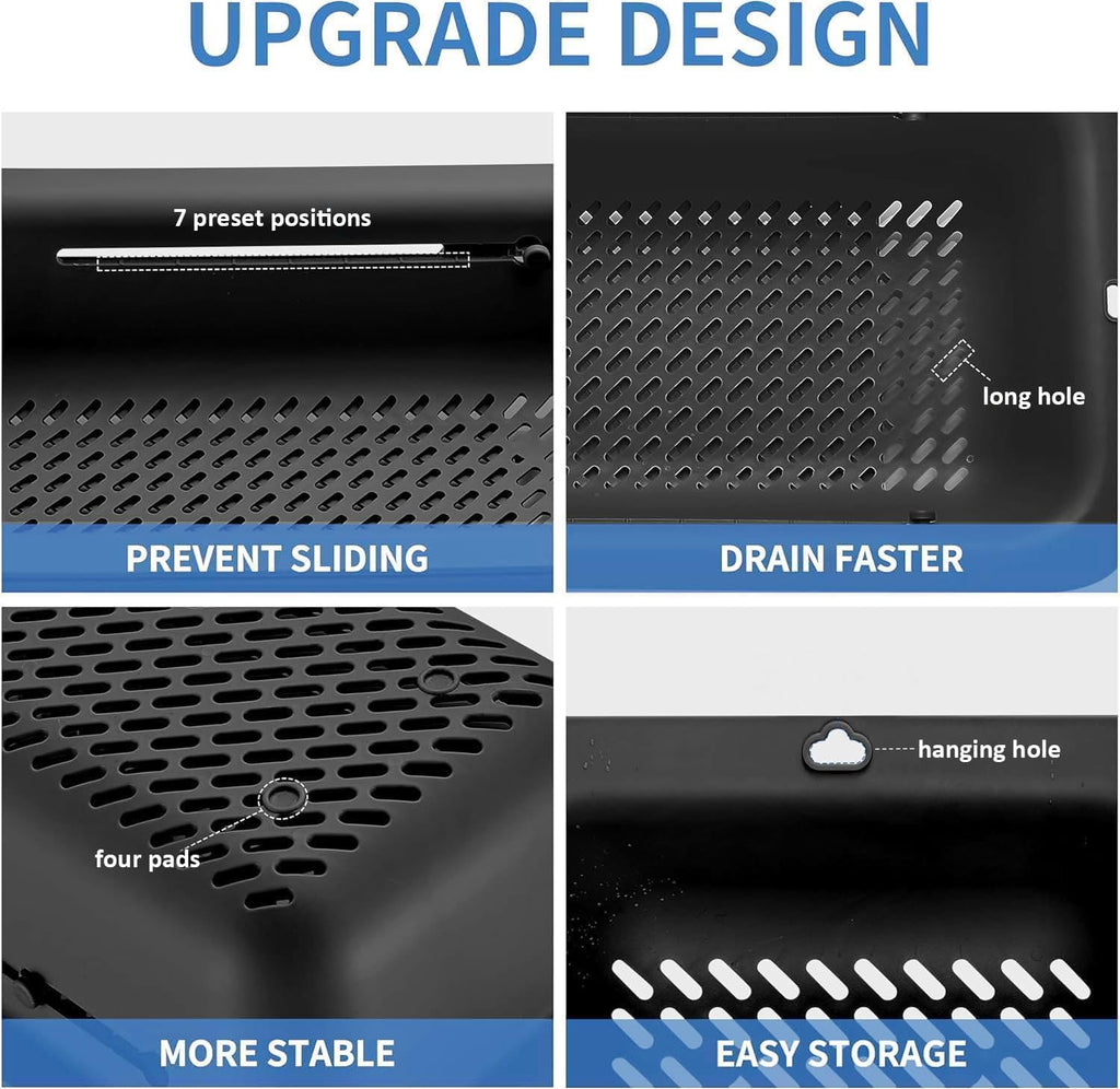 LASSHSWA Collapsible Colander for Kitchen. Over the Sink Strainer Basket for Kitchen. Fruit Pasta Food Strainer Expandable Plastic Colander BPA Free (Black)