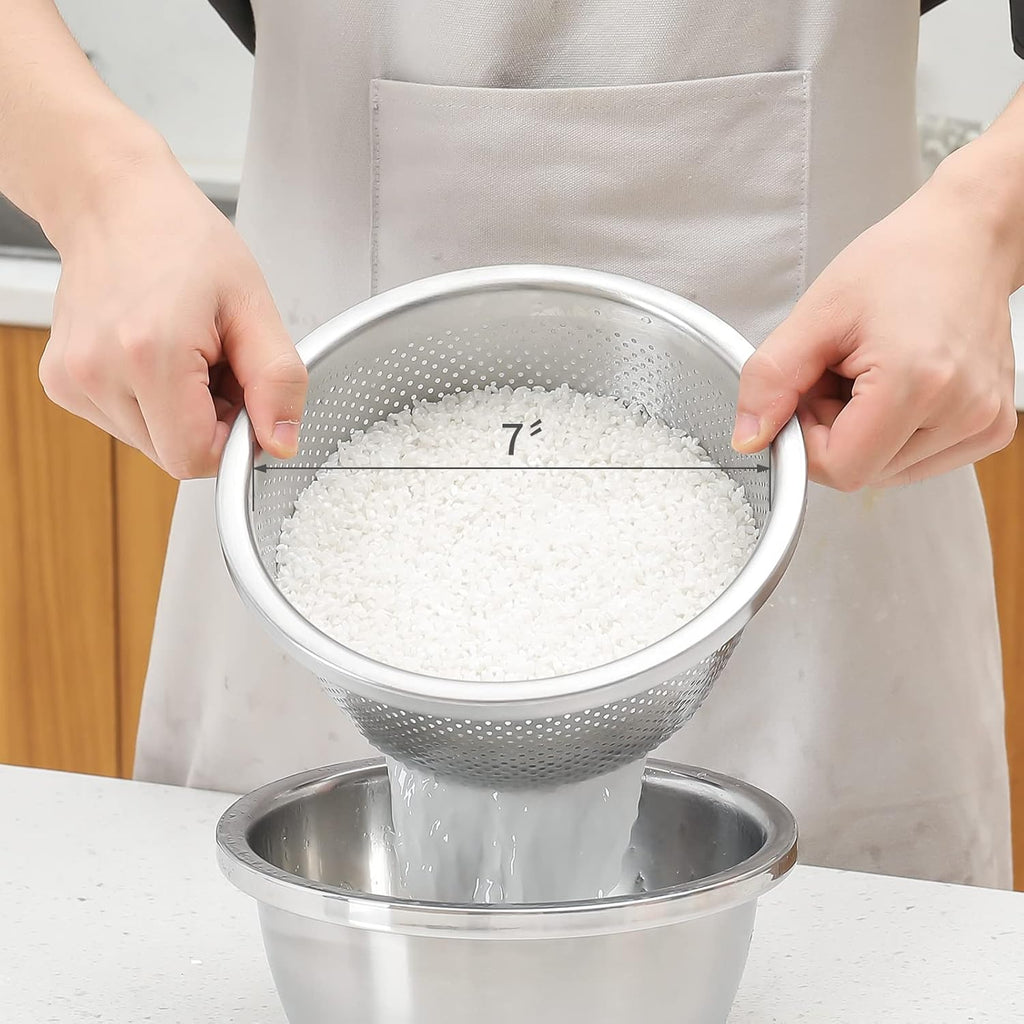 304 Stainless Steel Microporous Colander.2QT Large Capacity with Mixing Bowl For washing vegetables. fruit and rice and for draining cooked pasta(2PC)