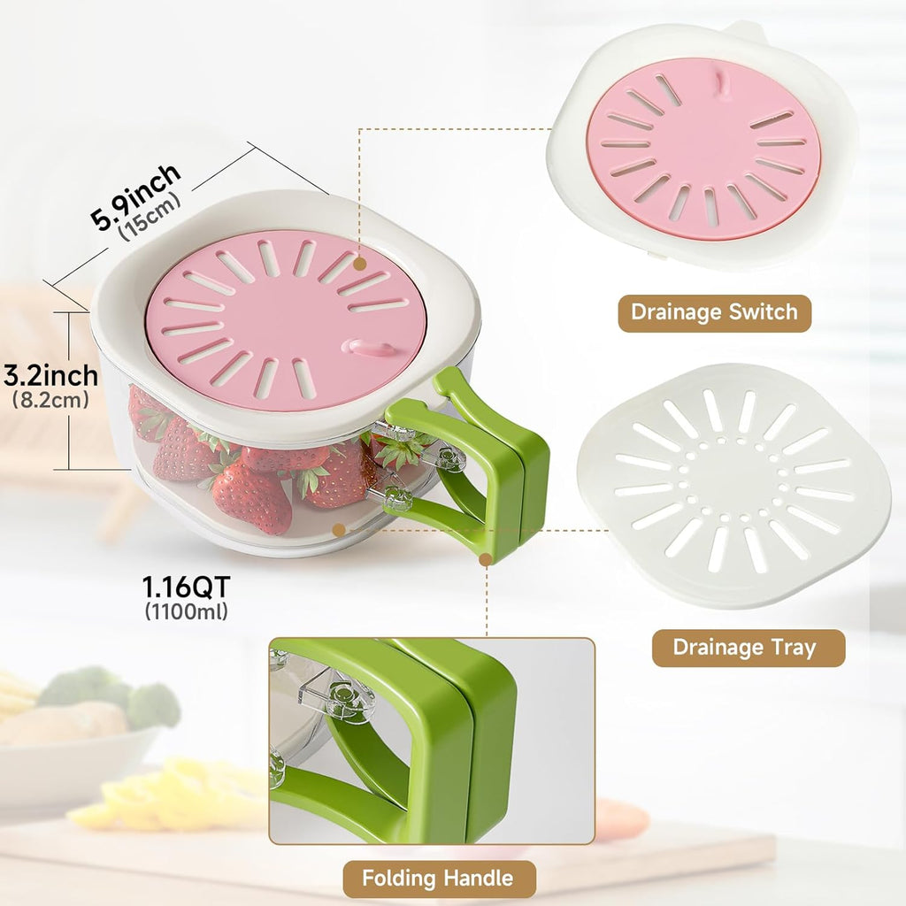 Fruit Vegetable Washing Bowl with Strainer. Multifunctional Produce Washer. Berry Container. Lettuce Keeper for Fridge Refrigerator Organization. Portable Strainers and Colander for Kitchen